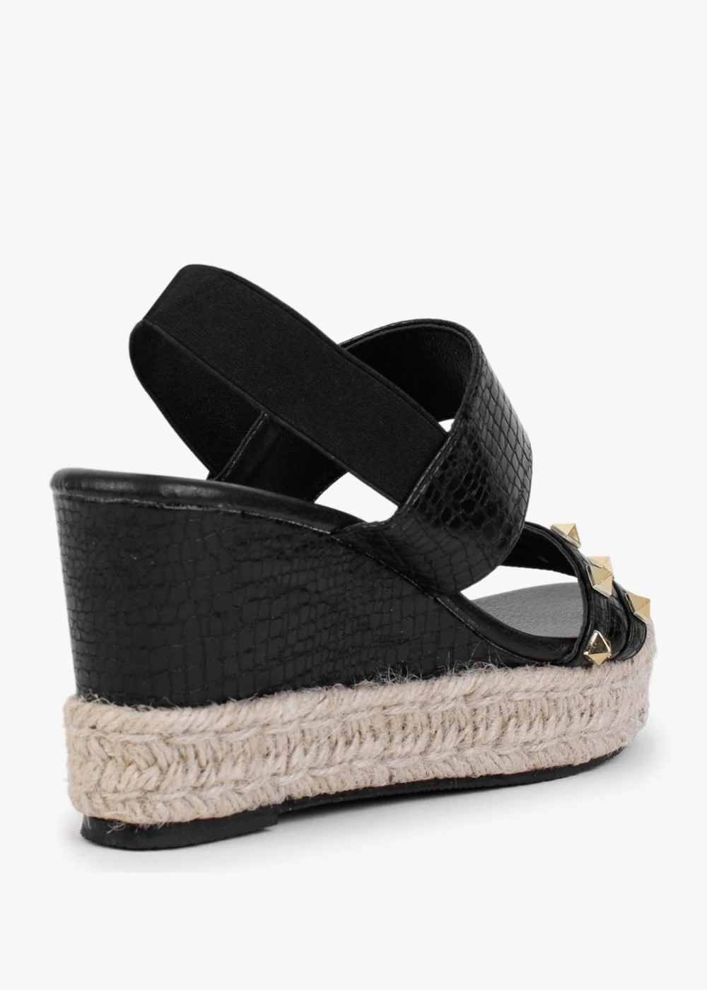 Cubedge Black Reptile Studded Wedge Sandals 3 Cubedge Black Reptile Studded Wedge Sandals - Image 3