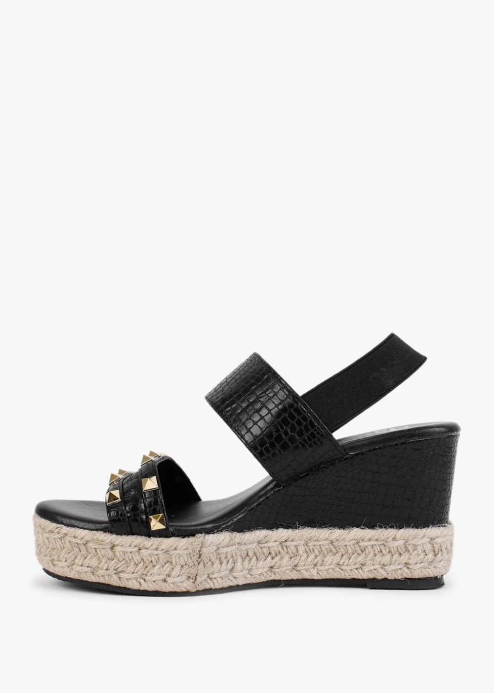 Cubedge Black Reptile Studded Wedge Sandals 4 Cubedge Black Reptile Studded Wedge Sandals - Image 4