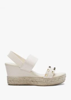 Cubedge Beige Reptile Studded Wedge Sandals