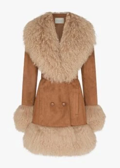Daisy 70’s Tan Caramel Mongolian Lambswool Mid-Length Coat