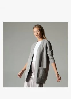 Grey Mid Length Satin Back Cardigan
