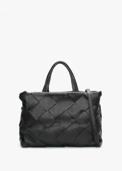 Ditote Black Leather Woven Tote Bag