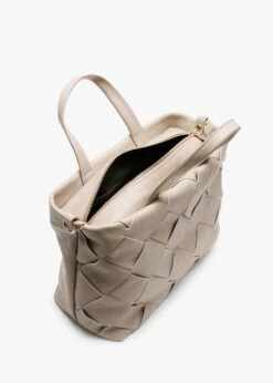 Ditote Taupe Leather Woven Tote Bag -Daniel Footwear Shop ditote p121861 202773 image