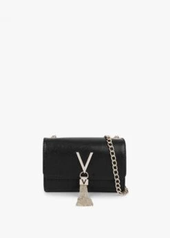 Valentino Divina Black Gold Pebbled Shoulder Bag
