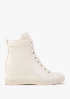 DKNY Calz Cream Glazed Wedge High Top Trainers