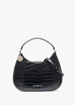 Emporio Armani Moc Croc Black Hobo Bag