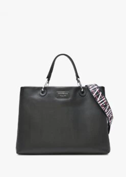 Emporio Armani Large Black Leather Tote Bag