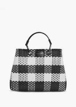 Emporio Armani Myea Warm White & Black Woven Checked Shopper Bag