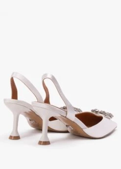 Kazar Elewed White Leather Embellished Sling Back Heeled Pumps -Daniel Footwear Shop elewed p138601 197307 image