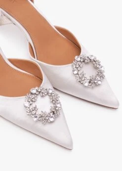Kazar Elewed White Leather Embellished Sling Back Heeled Pumps -Daniel Footwear Shop elewed p138601 197310 image
