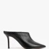 Elsie Black Leather Reptile Heeled Mules