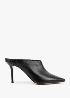 Elsie Black Leather Reptile Heeled Mules