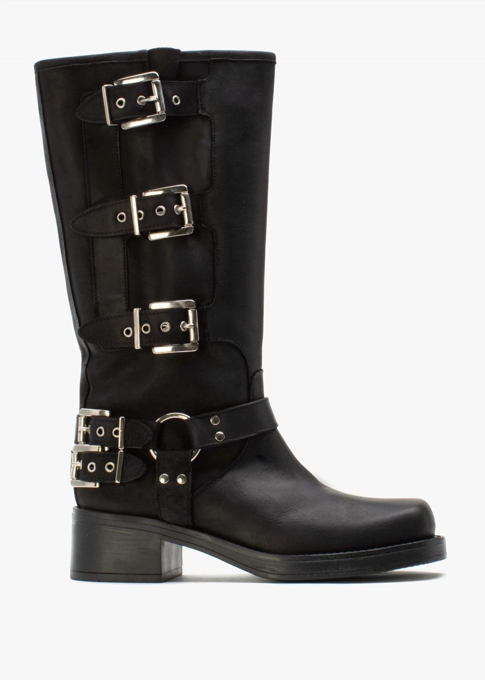 Emotie Black Leather Multi Buckle Biker Boots 1 Emotie Black Leather Multi Buckle Biker Boots