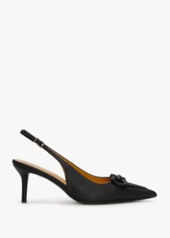 Eppie Black Leather Mid Heel Sling Back Shoes
