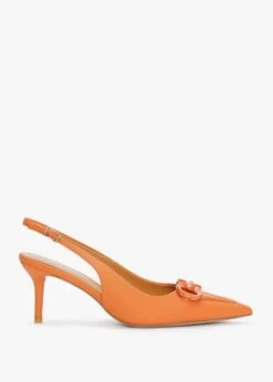 Eppie Orange Leather Mid Heel Sling Back Shoes