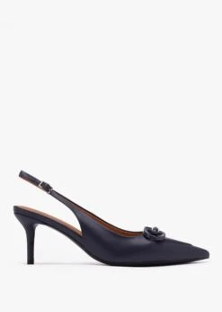 Eppie Navy Leather Mid Heel Sling Back Shoes