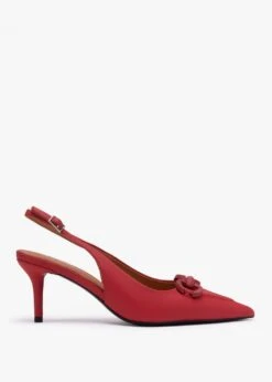 Eppie Red Leather Mid Heel Sling Back Shoes