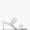 Equal White Leather Two Bar Studded Heel Mules