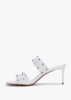 Equal White Leather Two Bar Studded Heel Mules -Daniel Footwear Shop equal white leather two bar studded heel mules p134795 196733 image