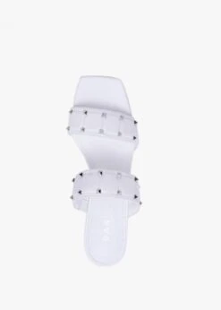 Equal White Leather Two Bar Studded Heel Mules -Daniel Footwear Shop equal white leather two bar studded heel mules p134795 196734 image