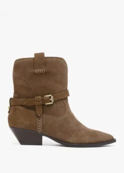 Esmena Taupe Suede Western Ankle Boots