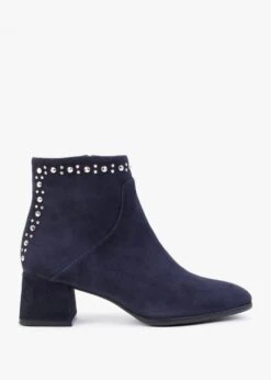 Evacrystal Navy Suede Embellished Ankle Boots