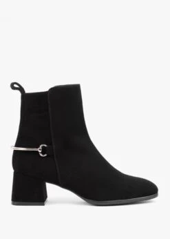 Evalena Black Suede Block Heel Ankle Boots