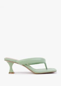 Evelyn Green Leather Pillow Strap Heeled Sandals