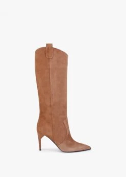 Feeha Tan Suede Elegant Western Knee Boots