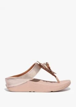 Fitflop Fino Scallop Twist Rose Gold Leather Toe Post Sandals