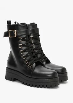 Fiker Black Leather Collar Strap Biker Boots -Daniel Footwear Shop fiker p122125 202803 image