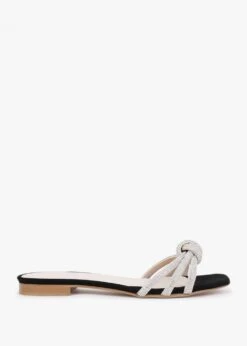 Flatante Black Suede Twisted Diamante Mules