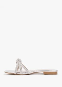 Flatante Silver Leather Twisted Diamante Mules -Daniel Footwear Shop flatante p131633 198385 image