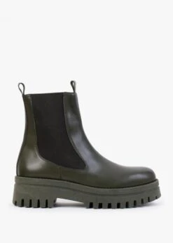 Fleat Green Leather Chelsea Boots