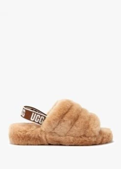 Ugg Fluff Yeah Logo Chestnut Sheepskin Sliders