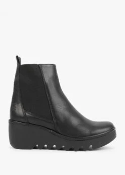 Fly London Bagu Black Leather Wedge Chelsea Boots
