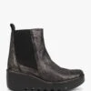 Fly London Bagu Cool Graphite Leather Wedge Chelsea Boots