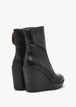 Fly London Dally Black Leather High Wedge Ankle Boots -Daniel Footwear Shop fly dally p135996 200822 image