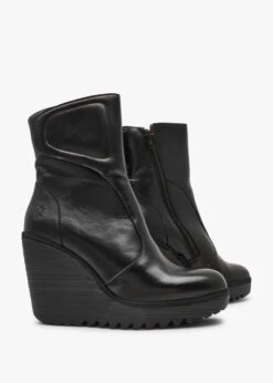 Fly London Dally Black Leather High Wedge Ankle Boots -Daniel Footwear Shop fly dally p135996 200823 image