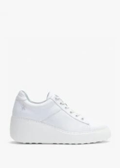 Fly London Delf White Leather Wedge Trainers