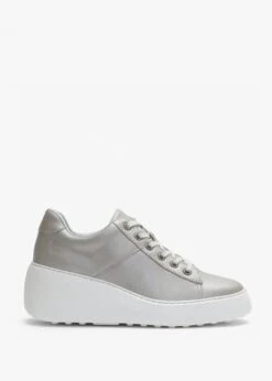 Fly London Delf Silver Leather Wedge Trainers