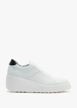 Fly London Dito White Leather Wedge Trainers