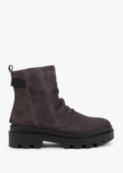Fly London Jily Grey Suede Ruched Ankle Boots