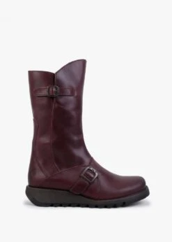 Fly London Mes II Purple Leather Low Wedge Calf Boots