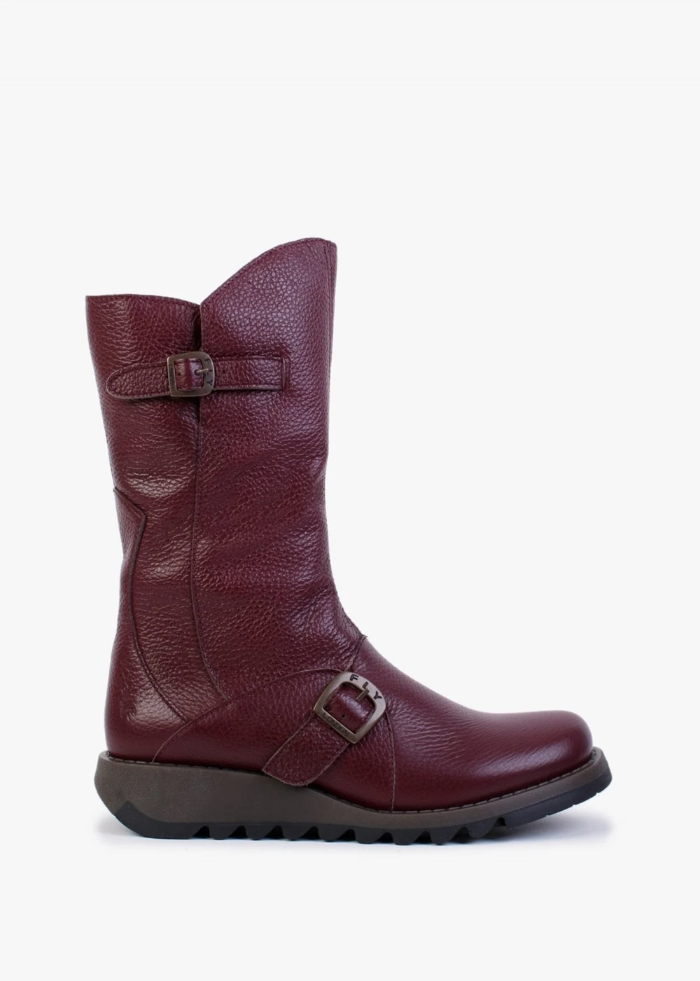 Fly London Mes Burgundy Pebbled Leather Low Wedge Calf Boots 1 Fly London Mes Burgundy Pebbled Leather Low Wedge Calf Boots