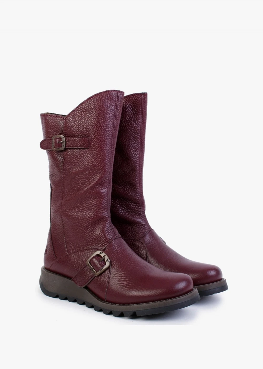 Fly London Mes Burgundy Pebbled Leather Low Wedge Calf Boots 2 Fly London Mes Burgundy Pebbled Leather Low Wedge Calf Boots - Image 2