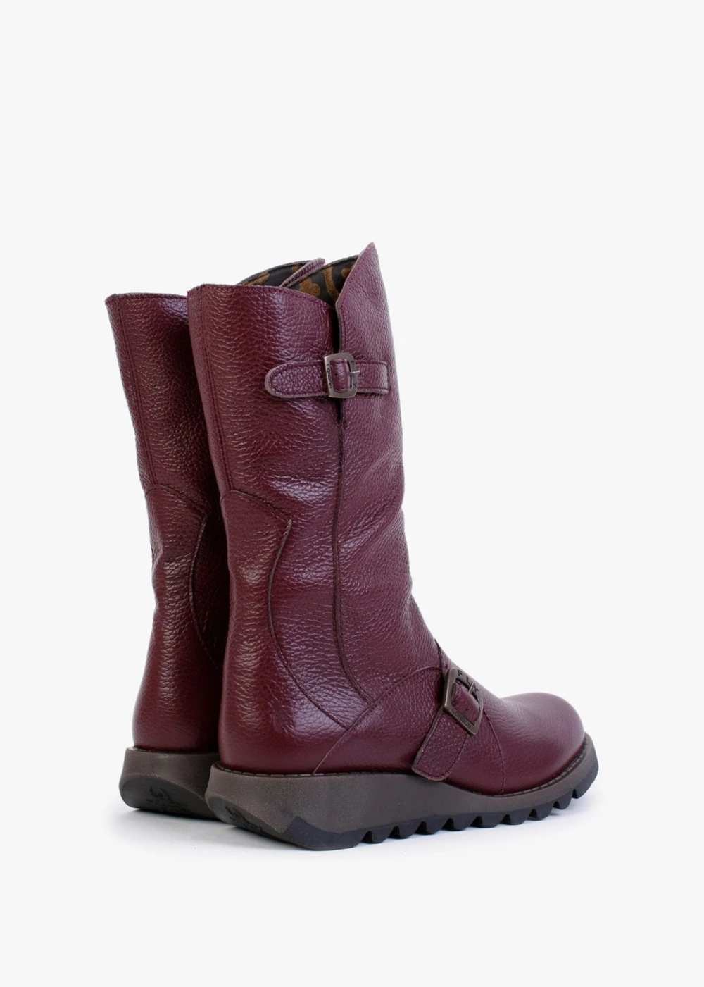 Fly London Mes Burgundy Pebbled Leather Low Wedge Calf Boots 3 Fly London Mes Burgundy Pebbled Leather Low Wedge Calf Boots - Image 3