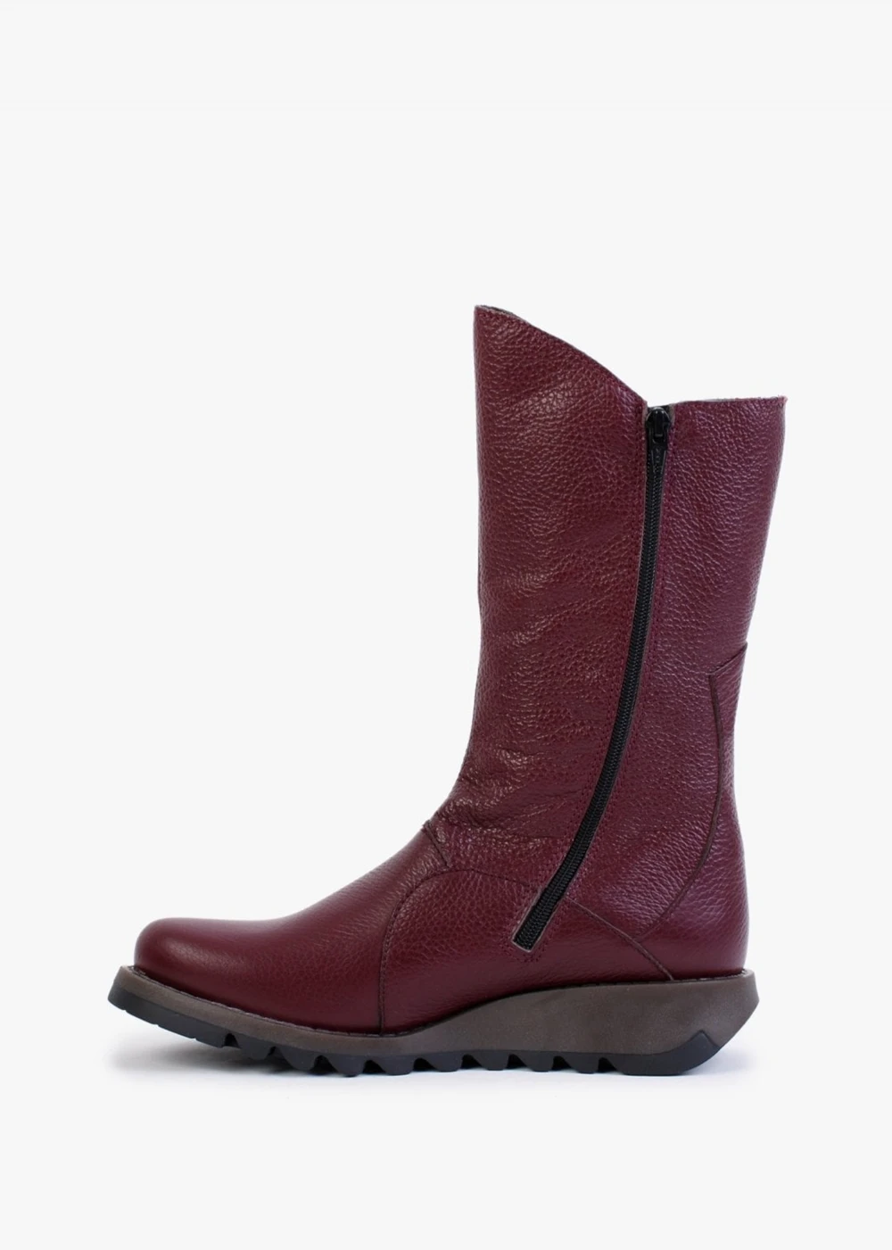 Fly London Mes Burgundy Pebbled Leather Low Wedge Calf Boots 4 Fly London Mes Burgundy Pebbled Leather Low Wedge Calf Boots - Image 4