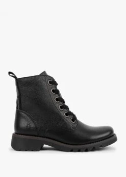 Fly London Ragi Black Pebbled Leather Ankle Boots