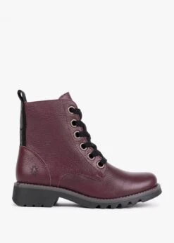 Fly London Ragi Burgundy Pebbled Leather Ankle Boots